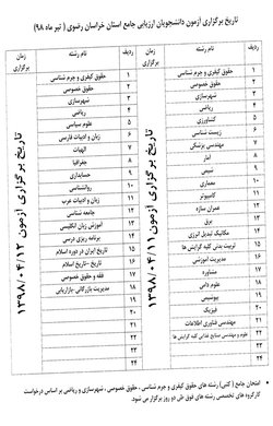 قابل توجه دانشجویان دکتری / برگزاری آزمون جامع دکتری استان خراسان رضوی(تیرماه ۹۸)