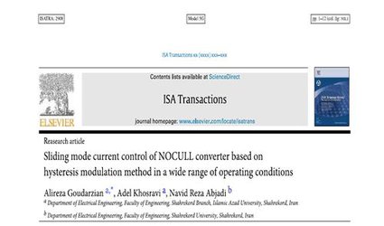 چاپ مقاله عضو هیات علمی گروه برق دانشگاه آزاد اسلامی شهرکرد در مجله ISA Transactions