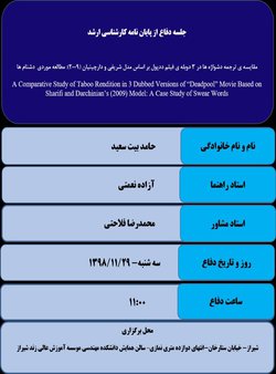 مقایسه ی ترجمه دشواژه ها در ۳ دوبله ی فیلم ددپول بر اساس مدل شریفی و دارچینیان (۲۰۰۹): مطالعه موردی  دشنام ها