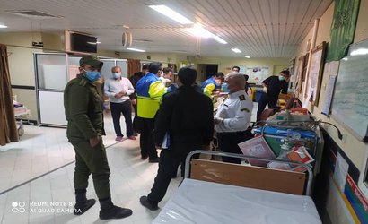 انتقال ۱۱ مصدوم توسط اتوبوس آمبولانس اورژانس از بیمارستان فامنین به مرکز آموزشی درمانی بعثت همدان