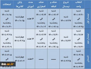 تقویم آموزشی سال تحصیلی ۴۰۱-۱۴۰۰