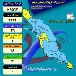 رئیس دانشگاه علوم پزشکی بوشهر:
بستری ۳۹ بیمار/ جان باختن یک هم استانی