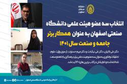 انتخاب سه عضو هیئت علمی برتر دانشگاه صنعتی اصفهان در همکاری با جامعه و صنعت سال ۱۴۰۱  