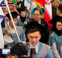 عکس ورود رئیس دانشگاه تهران و سفرای کشورهای خارجی به اجتماع بزرگ دانشگاهیان