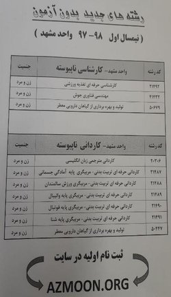 اعلام رشته های جدید بدون آزمون دانشگاه آزاد اسلامی مشهد 