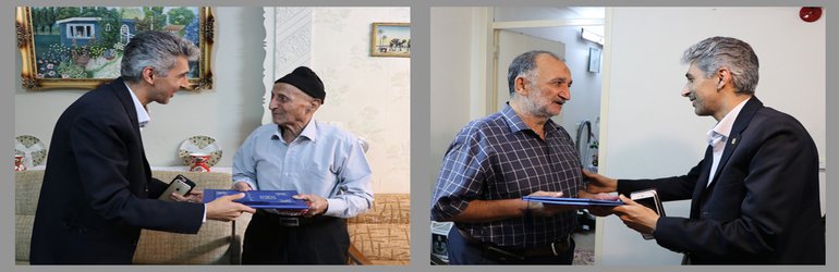 دیدار رئیس دانشگاه با علی حامدیان بازنشسته دانشگاه و خانواده مرحوم محسن جواهری