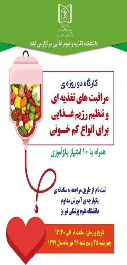 برگزاری کارگاه دو روزه‌ی مراقبت‌های تغذیه‌ای و تنظیم رژیم غذایی برای انواع کم خونی 