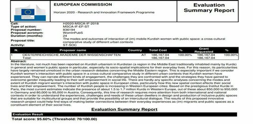 اخذ گرنت پژوهشی اتحادیه اروپا توسط عضو پژوهشکده کردستان شناسی