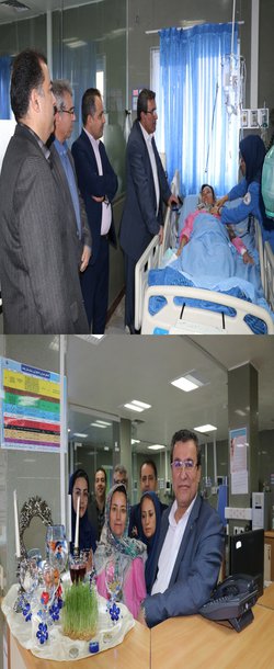 عیادت رئیس دانشگاه از بیماران بستری در بیمارستان بعثت سنندج در روز ولادت امام علی(ع) و عید نوروز